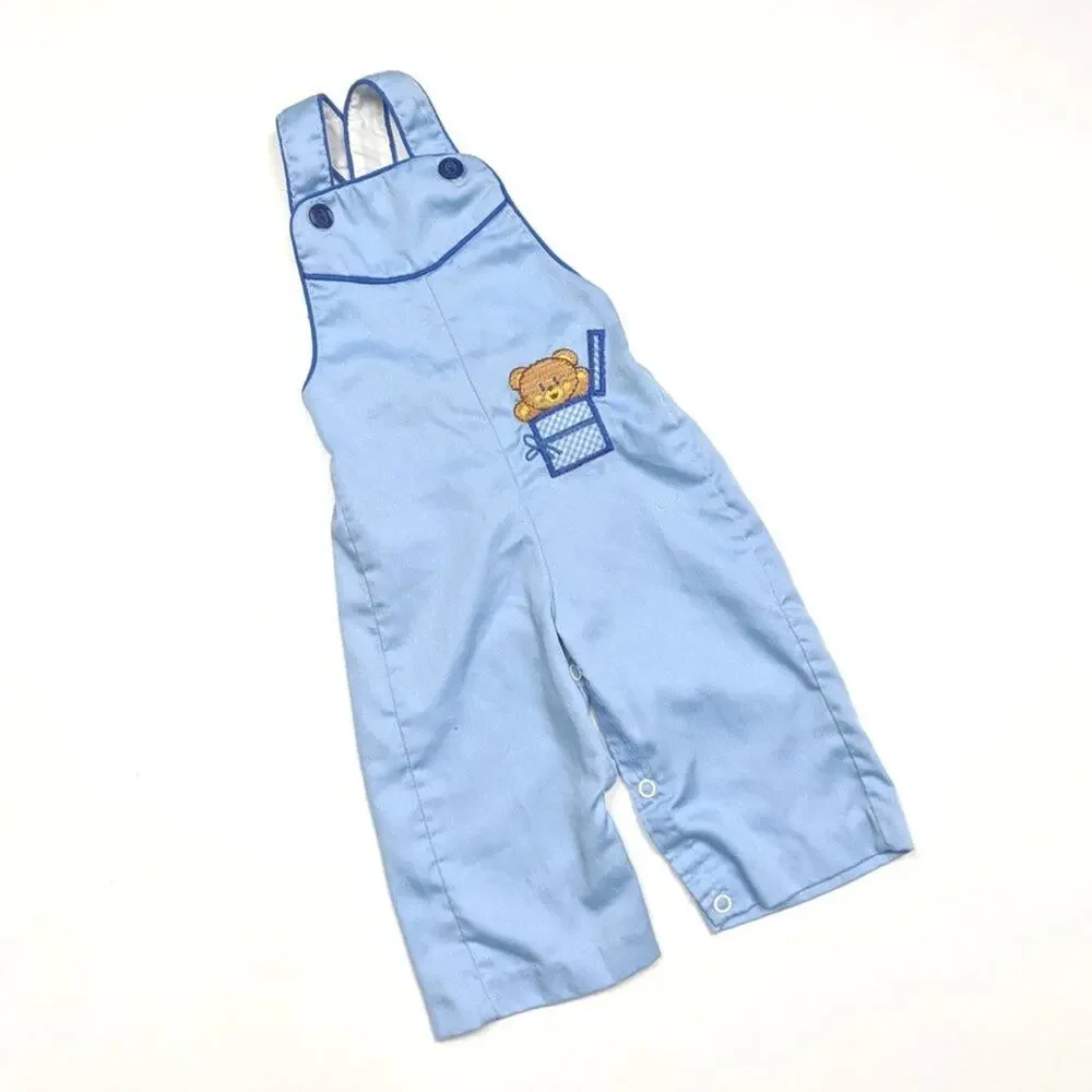 Vintage Overalls Baby Boy Size 3m Blue Teddy Bear Birthday
